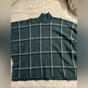 Max Studio Green Plaid Poncho Sweater